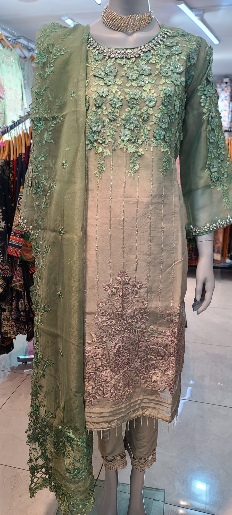 MEHNDI COLLECTION 2024  MULTI MIRROR SHIRT WITH PLAZZO