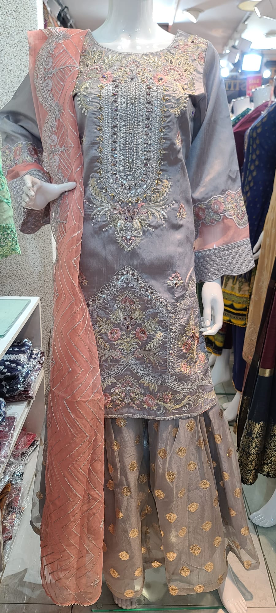 MEHNDI COLLECTION 2024  MULTI MIRROR SHIRT WITH PLAZZO