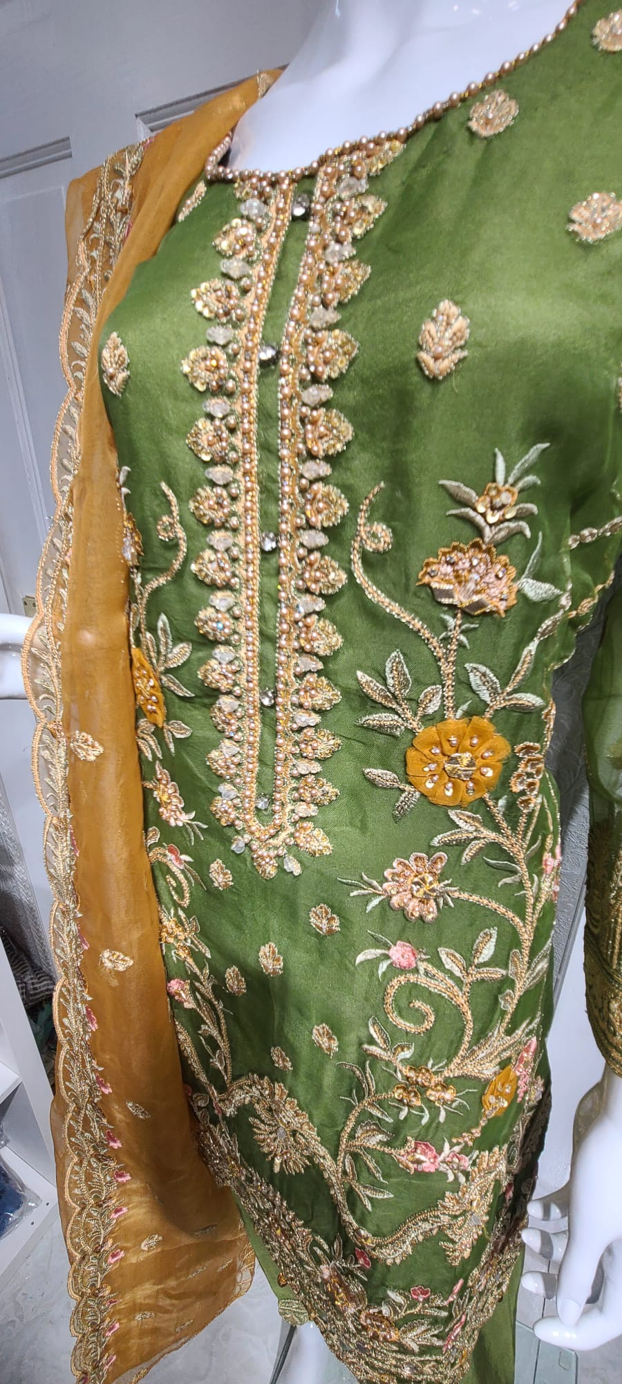 MEHNDI COLLECTION 2024 PRE MULTI MIRROR SHIRT WITH PLAZZO
